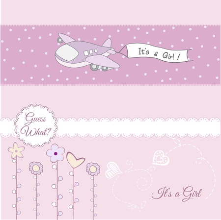 	baby girl announcement card with airplaneのイラスト素材
