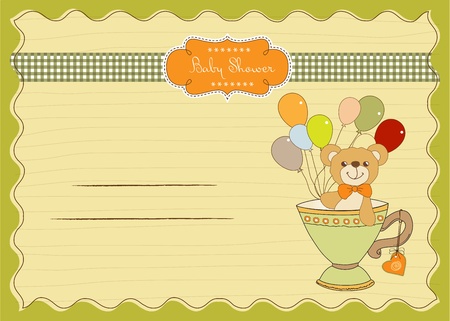 New baby announcement card with teddy bear and balloonsのイラスト素材