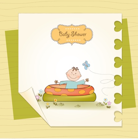 Baby bathe in a small pool . shower announcement card のイラスト素材