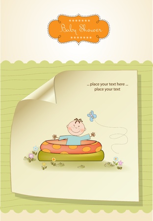 Baby bathe in a small pool . shower announcement card のイラスト素材