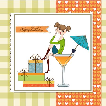 Attractive young girl sitting on the edge of a glassのイラスト素材