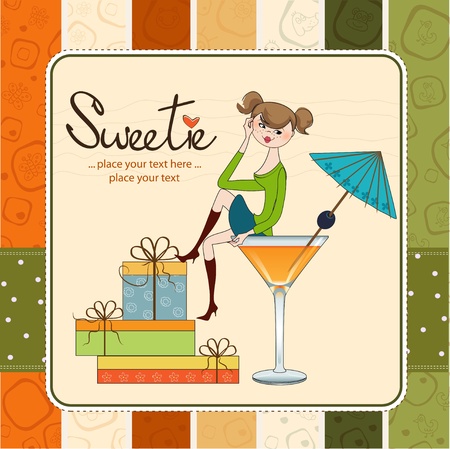 Attractive young girl sitting on the edge of a glassのイラスト素材