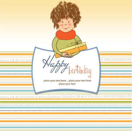 Curly young girl offer a special gift のイラスト素材