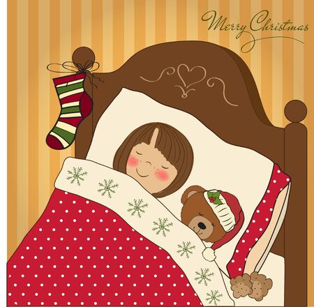 little girl waiting for Santa on Christmas Eve のイラスト素材