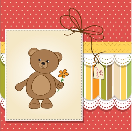 happy birthday card with teddy bear and flowerのイラスト素材