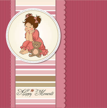 little baby girl play with her teddy bear toy のイラスト素材