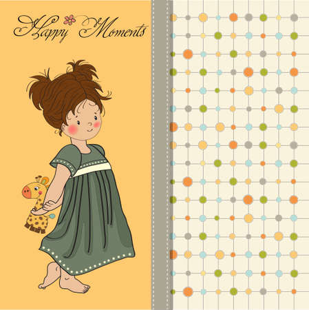 young girl going to bed with her favorite toy, a giraffe のイラスト素材