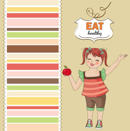 pretty young girl recommends healthy food のイラスト素材