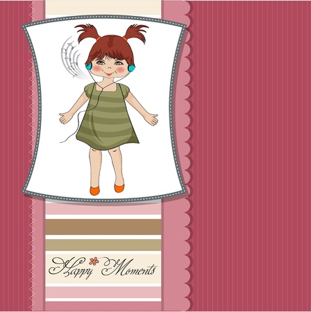 young girl listening to music on headphones and dancing のイラスト素材