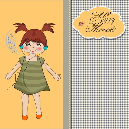 young girl listening to music on headphones and dancing のイラスト素材