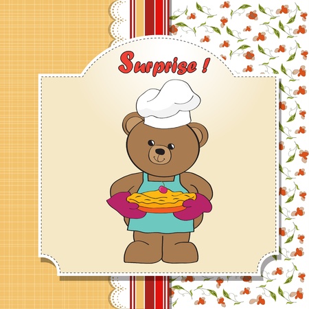 teddy bear with pie  birthday greeting card のイラスト素材