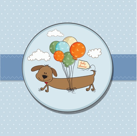 baby shower card with long dog and balloons のイラスト素材