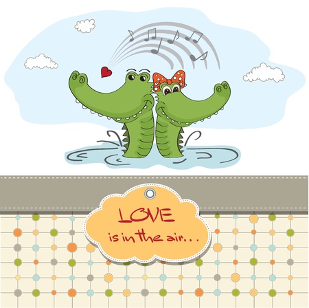 Crocodiles in love Valentine s day cardのイラスト素材