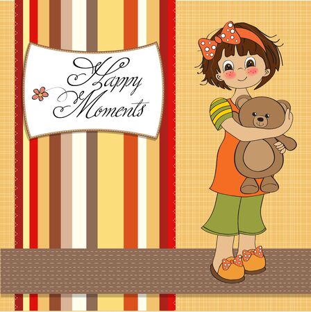 young girl going to sleep with her favorite toy, a teddy bear のイラスト素材