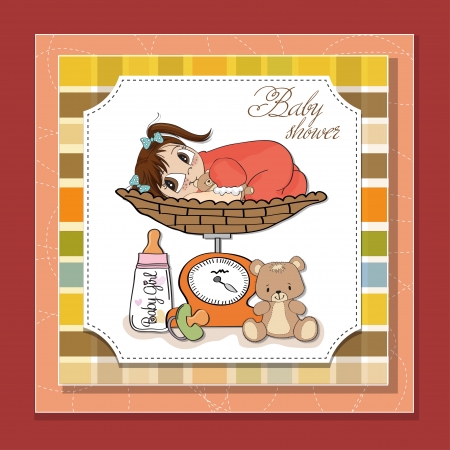 baby girl weighed on the scaleのイラスト素材