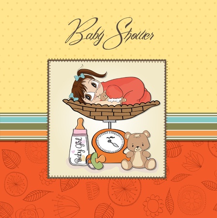 baby girl weighed on the scaleのイラスト素材