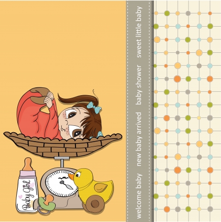 Beautiful baby girl on on weighing scale のイラスト素材