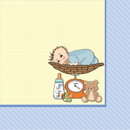 baby boy weighed on the scale のイラスト素材
