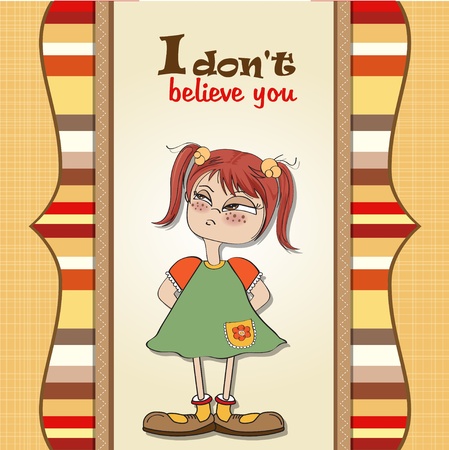 funny young girl amused and distrustfulのイラスト素材