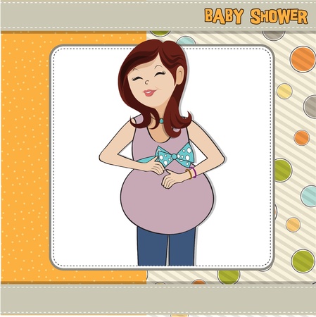 happy pregnant woman, baby shower cardのイラスト素材