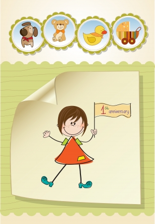 cute little girl at first anniversaryのイラスト素材