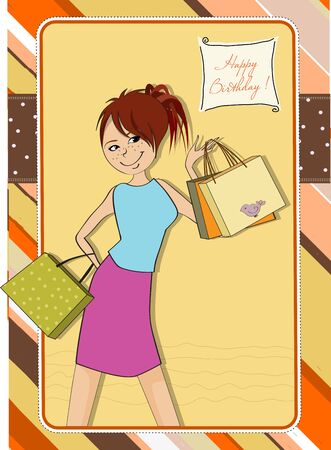 pretty girl at shoppingのイラスト素材