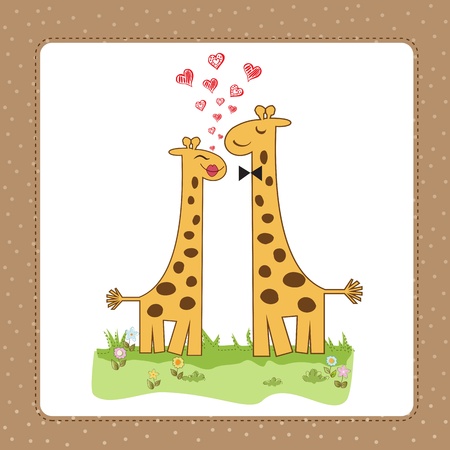 Funny giraffe couple in loveのイラスト素材