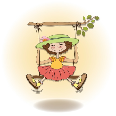 funny girl in a swingのイラスト素材