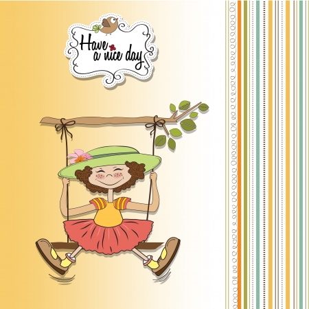 funny girl in a swingのイラスト素材