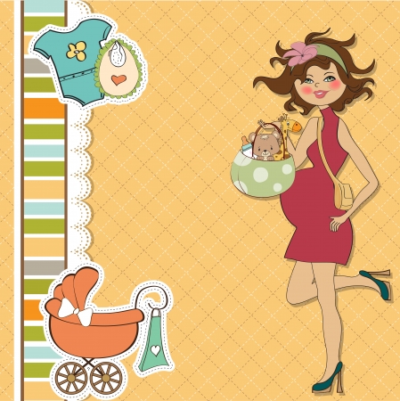 new baby announcement card with pregnant womanのイラスト素材