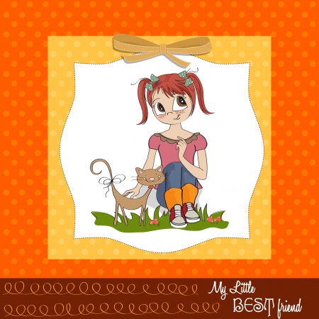 little girl and her cat are best friendsのイラスト素材