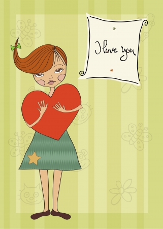 romantic young girl with big heartのイラスト素材