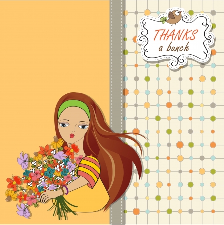 young girl with a bunch of flowersのイラスト素材