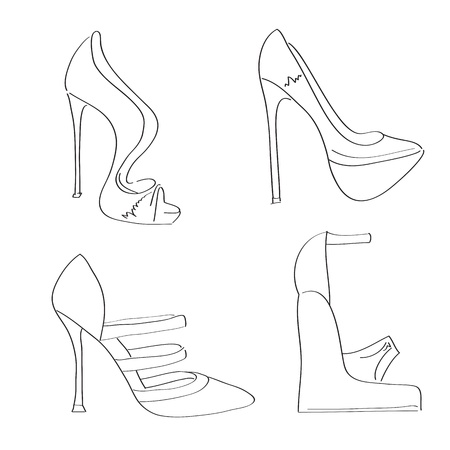 items shoes set on a high heel isolated on white backgroundのイラスト素材