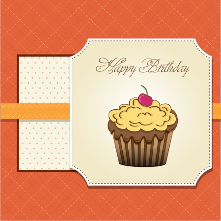 cute happy birthday card with cupcake  vector illustrationのイラスト素材