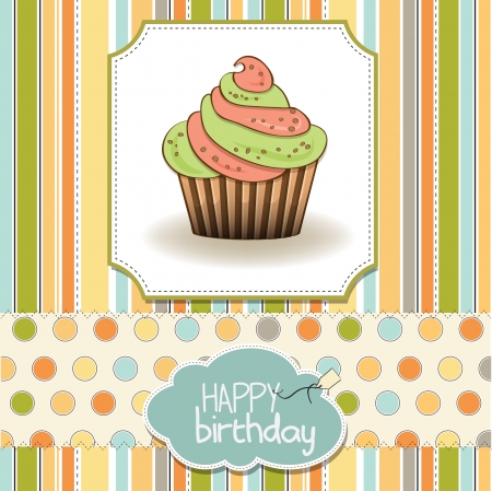 cute happy birthday card with cupcake  vector illustrationのイラスト素材