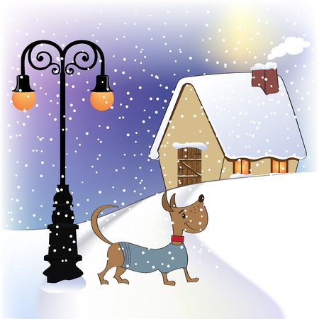 Christmas card with happy dressed dogのイラスト素材