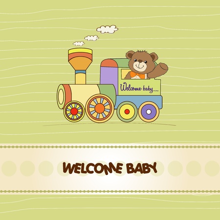 baby shower card with teddy bear and train toyのイラスト素材