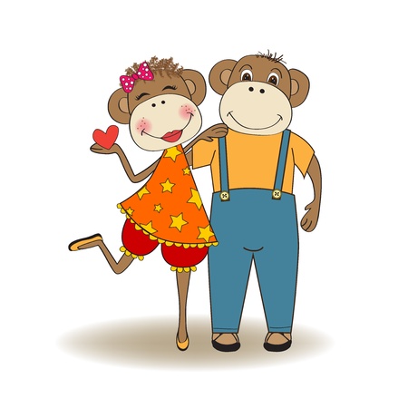 monkeys couple in love, Valentine's day cardのイラスト素材