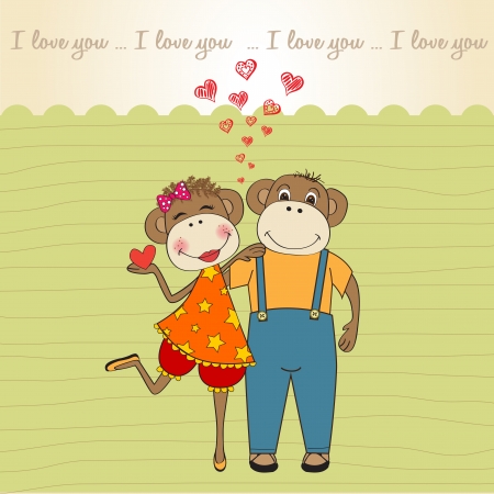 monkeys couple in love, Valentine's day cardのイラスト素材
