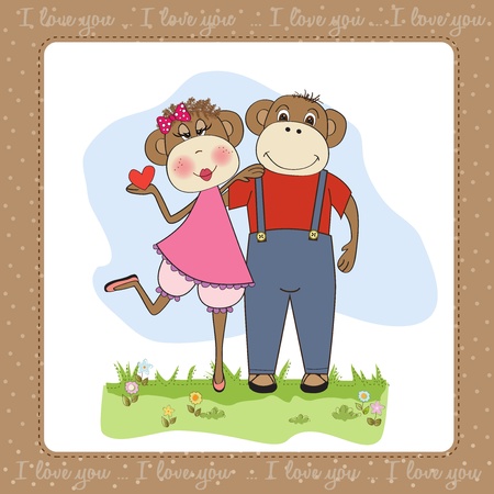 monkeys couple in love, Valentine's day cardのイラスト素材