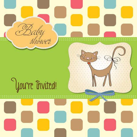 new baby shower card with cat, vector illustrationのイラスト素材