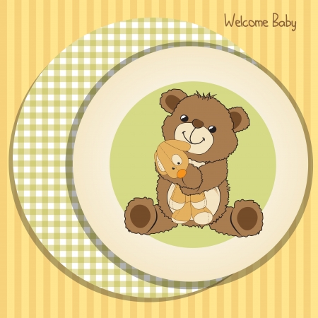 baby shower card with teddy bear and his toy,  illustrationのイラスト素材