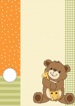 childish greeting card with teddy bear and his toy,  illustrationのイラスト素材