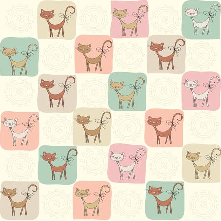 childish seamless pattern with cats, vector illustrationのイラスト素材