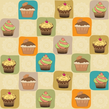childish seamless pattern with cupcakes, vector illustrationのイラスト素材