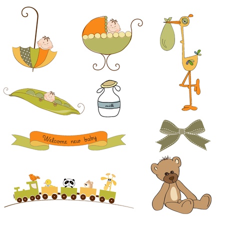 new baby items set isolated on white background, vector illustrationのイラスト素材
