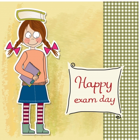 funny young student girl before exam, vector illustrationのイラスト素材