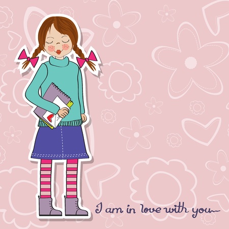 pretty young girl in love, illustration in vector formatのイラスト素材