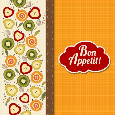 bon appetite card with fruits, vector illustrationのイラスト素材